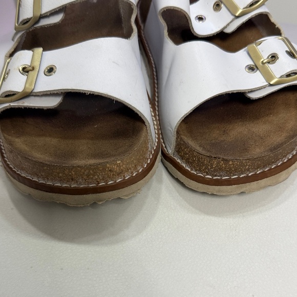Leather White Double Buckle Sandals with Cork Sole - Picture 8 of 11